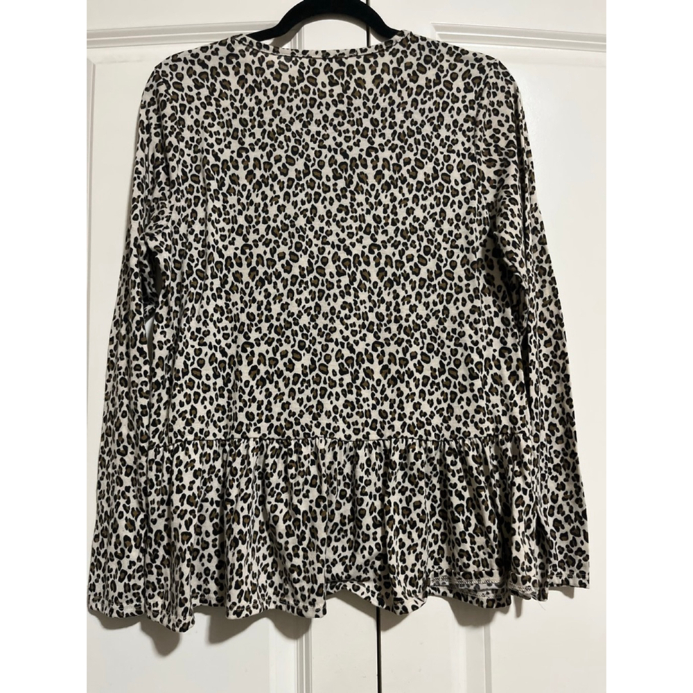 EUC Women's Gaze Leopard Print Tiered Blouse L Beige Brown - Picture 6 of 6